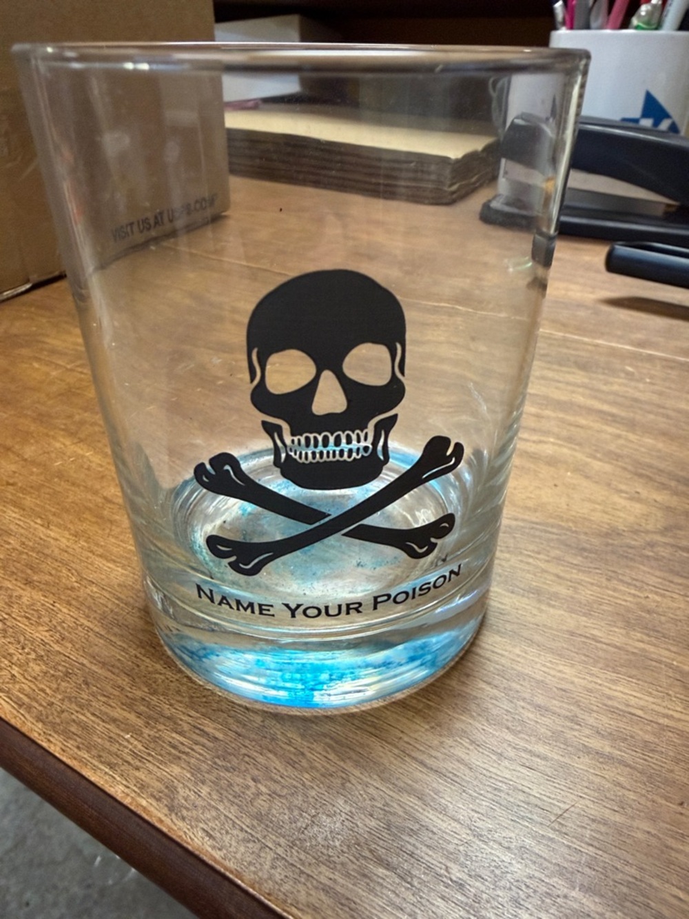 VTG Glass Black Skull Bones 4" Retro Whimsy Goth Barware Glass Burbon